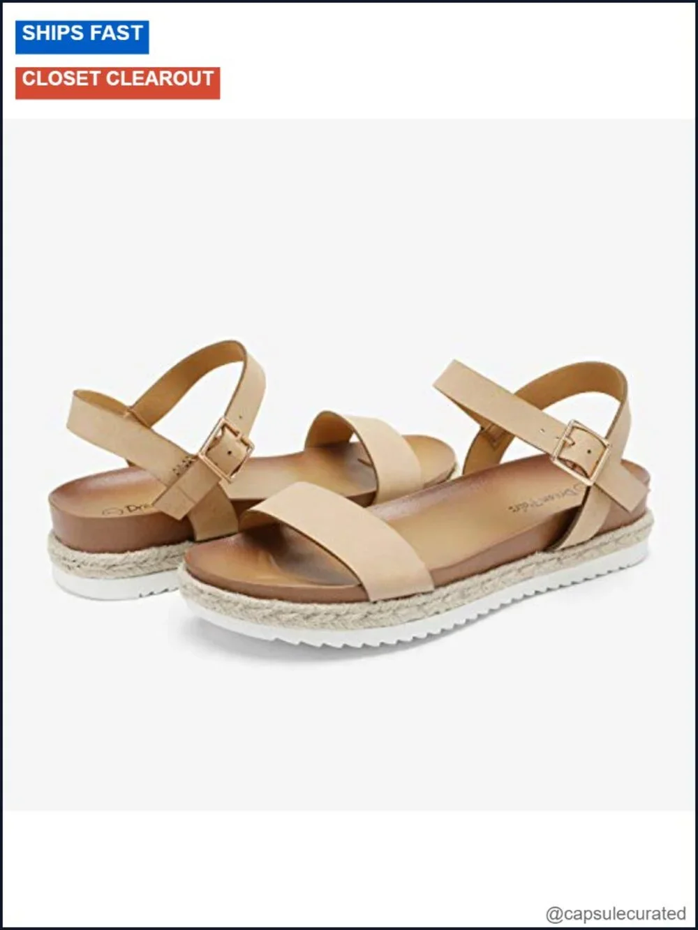 Espadrille Flatform Wedge Sandals with Ankle Strap, Cushioned PU Footbed